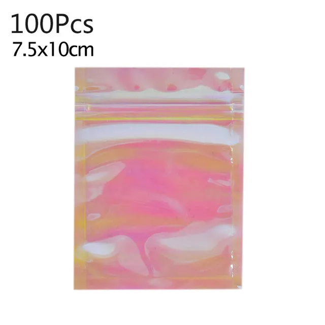 100pcs Translucent Zip Lock Bags Holographic Storage Bag Xmas Gift Packaging Socks Sexy Lingerie Glove Cosmetics