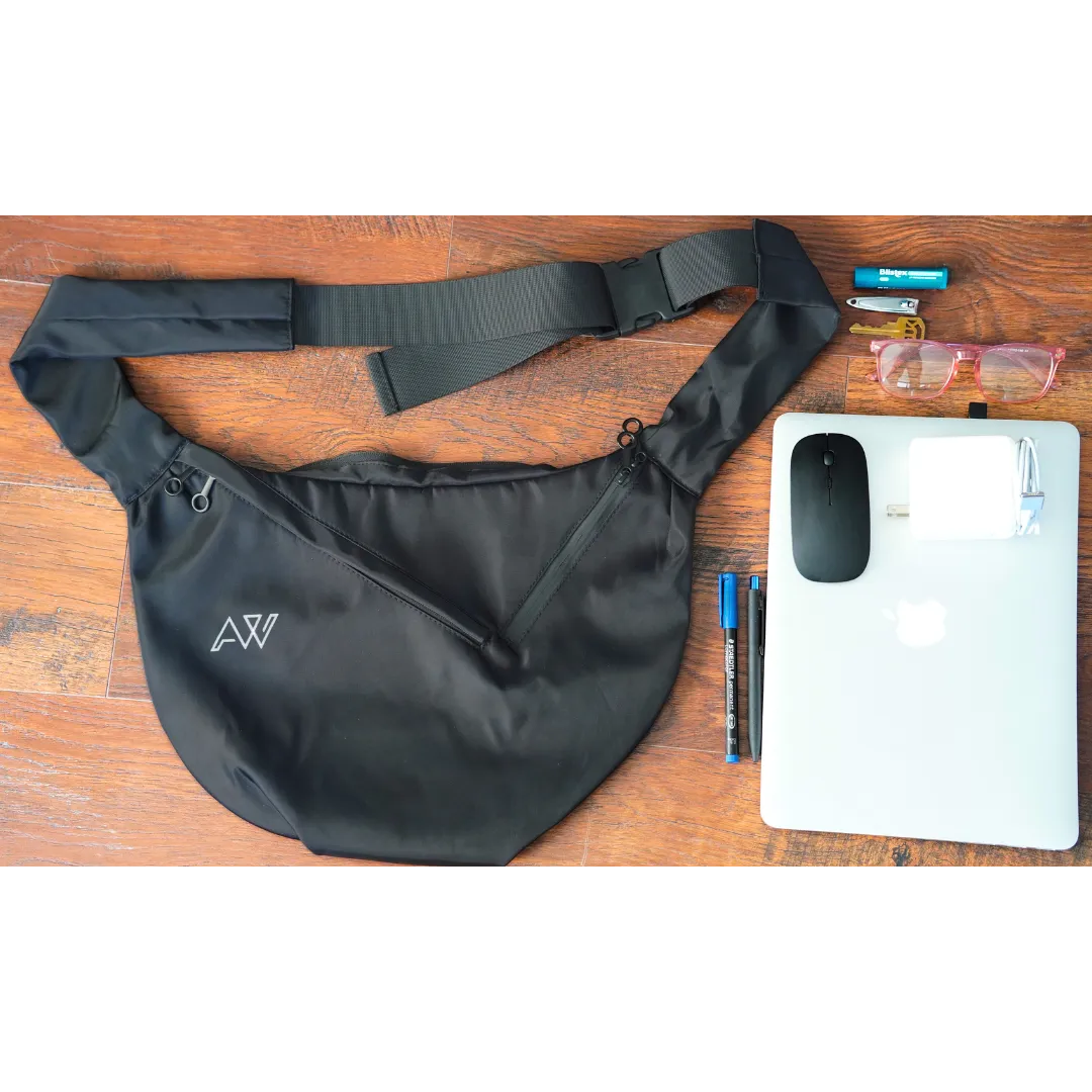AW Unisex Moon Sling Bag in Black Nylon