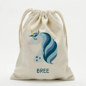 Blue Unicorn Personalized Drawstring Sack