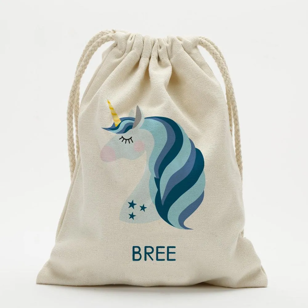 Blue Unicorn Personalized Drawstring Sack