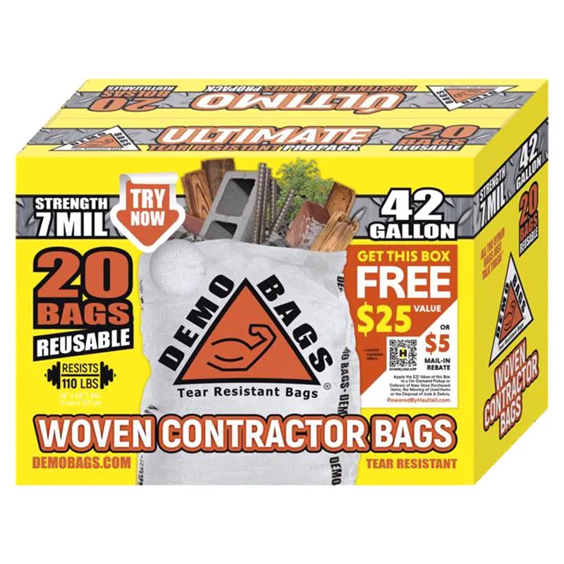 Demo Bags Ultimate Pro Pack 42 gal Contractor Bags Flap Tie 20 pk 7 mil
