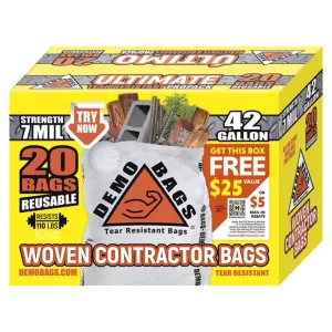 Demo Bags Ultimate Pro Pack 42 gal Contractor Bags Flap Tie 20 pk 7 mil