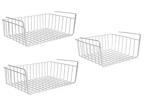 Go Hooked Multipurpose Under Shelf Basket/Coated Iron Under Cabinet Storage Organizer Rack Shelf/Under shelf Organizer Rack For Kitchen, Bedroom (Combo, Pack of 3) (1 Pc - 12" & 2 Pcs - 16") (Silver)