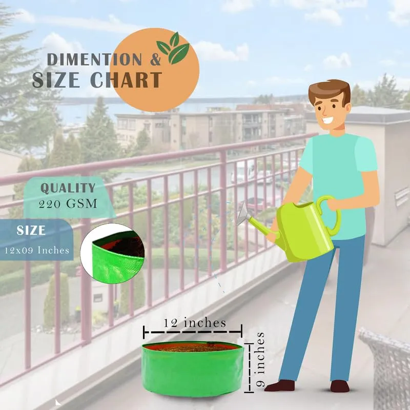 HDPE Grow Bags 250gsm (12x9 Inches) - Pack of 5, Durable Vegetable Planting Bags for Terrace and Home Gardening