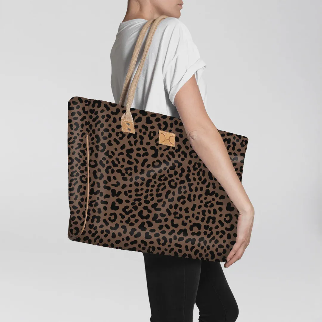 Large Beach Bag Cheetah Coffee