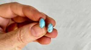 Larimar & 18K Gold Earrings. Stud. Comfort Ball Back. 1140