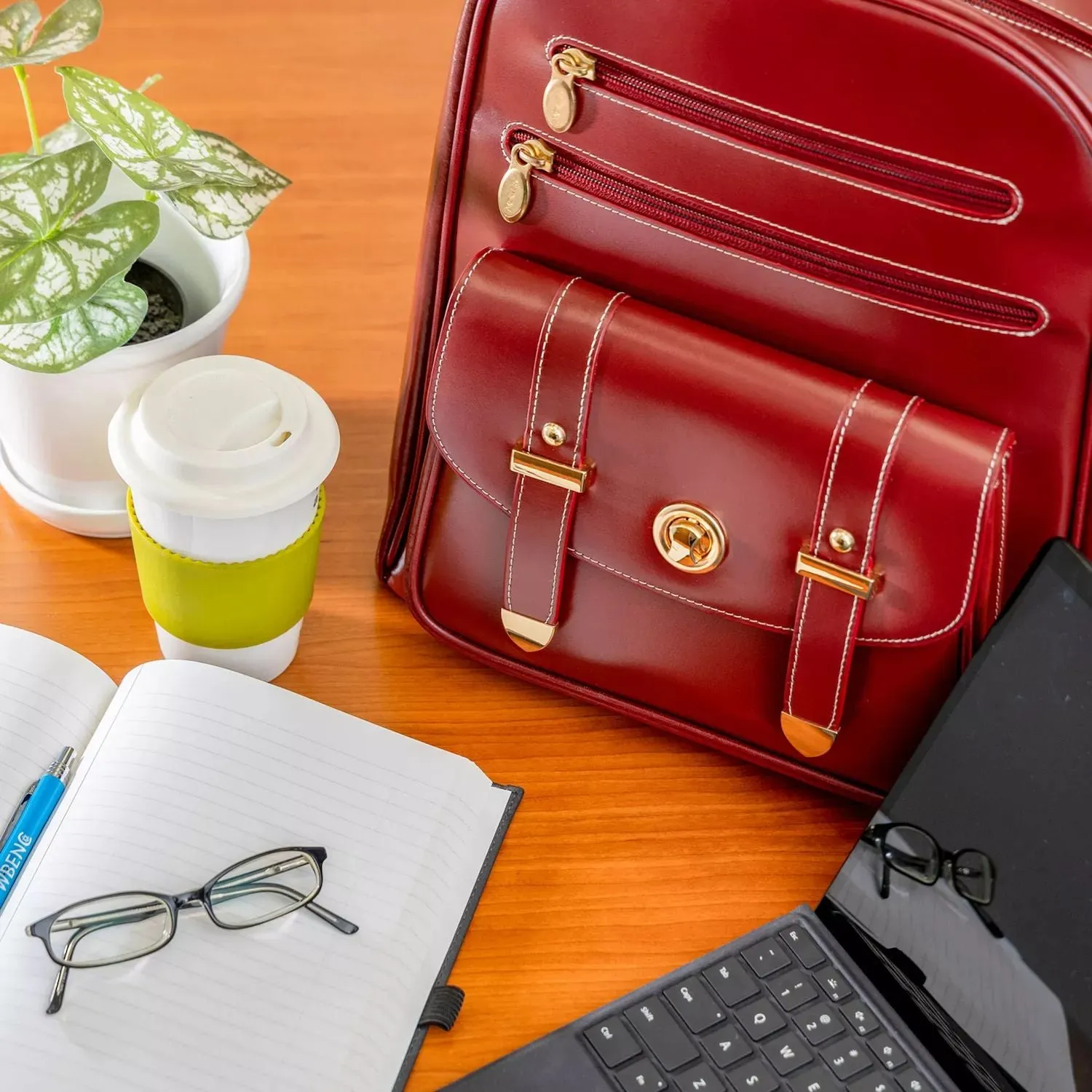 McKlein Robbins Business Leather Laptop Backpack, Red