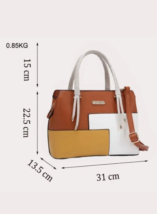 Minimalist Tri Color  Shoulder Bag with Detachable Strap
