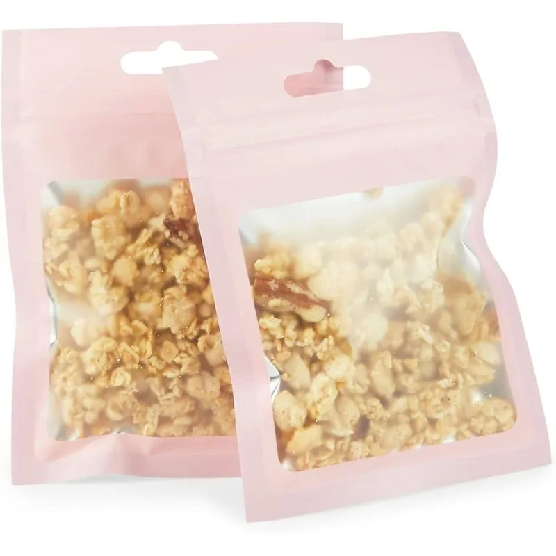 Pink Resealable Plastic Bags, Clear Storage Bag (3.5 x 4.7 in, 120 Pack)