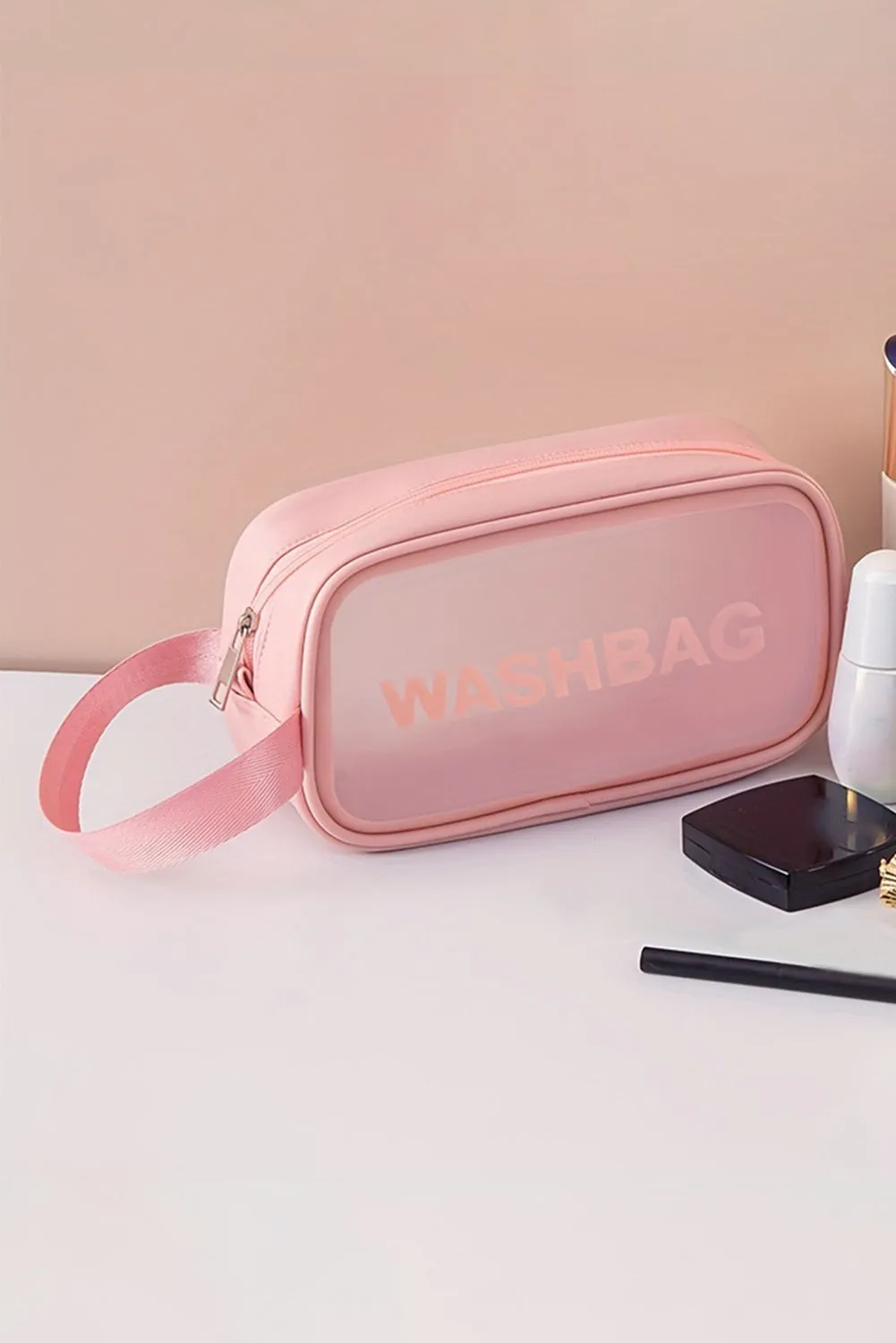 Pink WASHBAG Print Clear Frosted Waterproof Bag Set