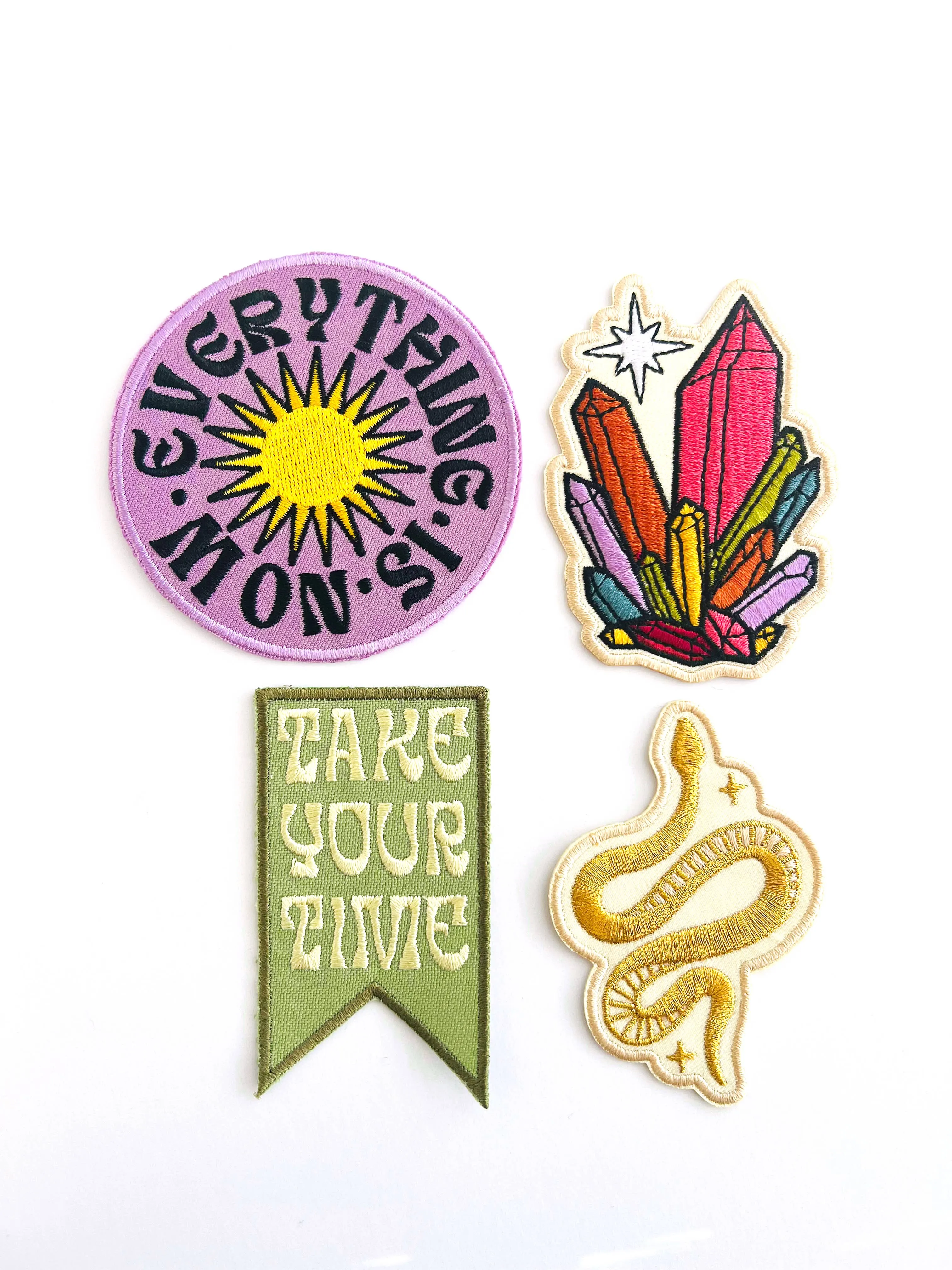 Rainbow Crystals Embroidered Iron-on Patch, Trendy, Colorful
