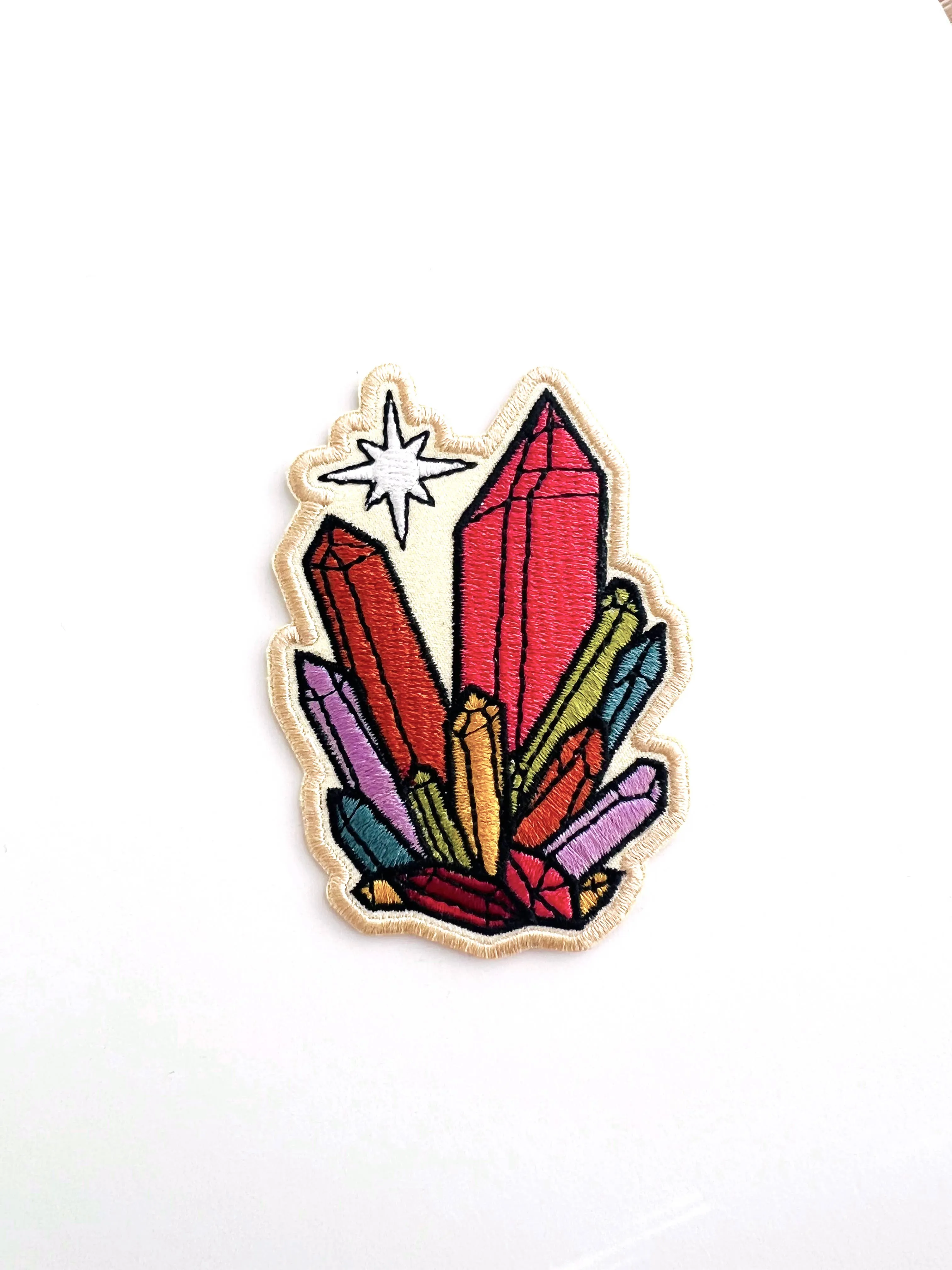 Rainbow Crystals Embroidered Iron-on Patch, Trendy, Colorful