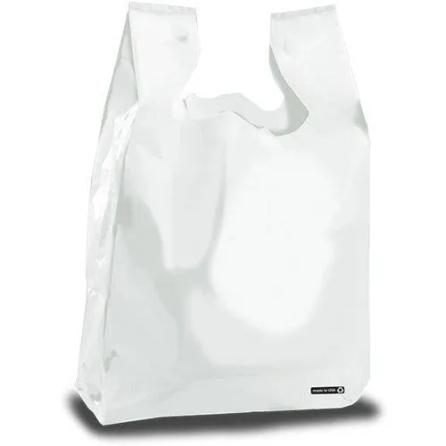 T-Shirt Grocery Bags - 	12"x 7.5"x 24"- White Low Density