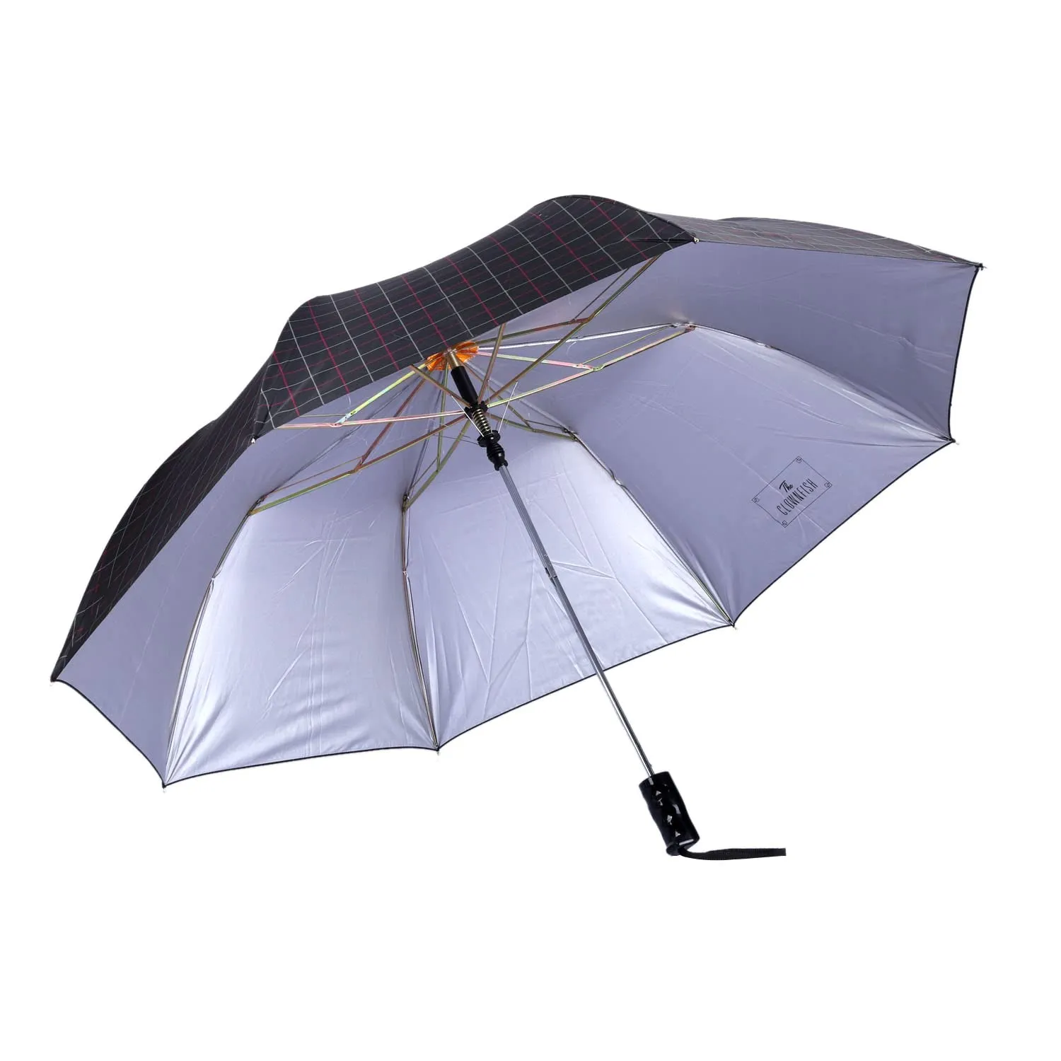 THE CLOWNFISH Umbrella Drizzle Series 2- Fold Auto Open Waterproof Pongee Umbrellas For Men and Women (Checks Design- Dark Pink)