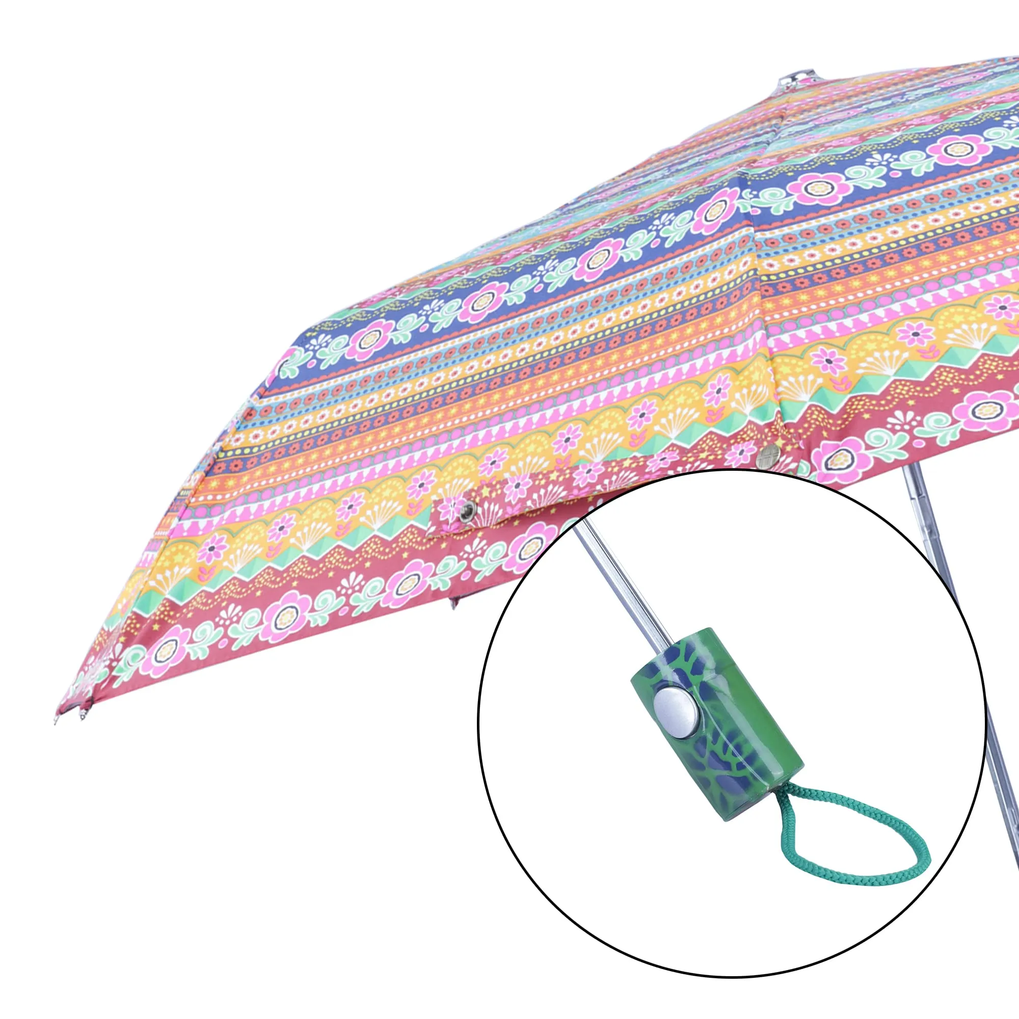 THE CLOWNFISH Umbrella Octagon Series 3 Fold Auto Open Waterproof Water Repellent Nylon Double Coated Silver Lined Umbrellas For Men and Women (Multicolour-Green Handle)