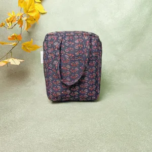 Water Proof Cotton Lunch Bag Black with Red Floral Ditsy Prints